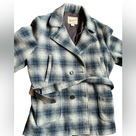 Woolrich blue plaid wool blend Prescott with belt women’s XL - Picture 2 of 7